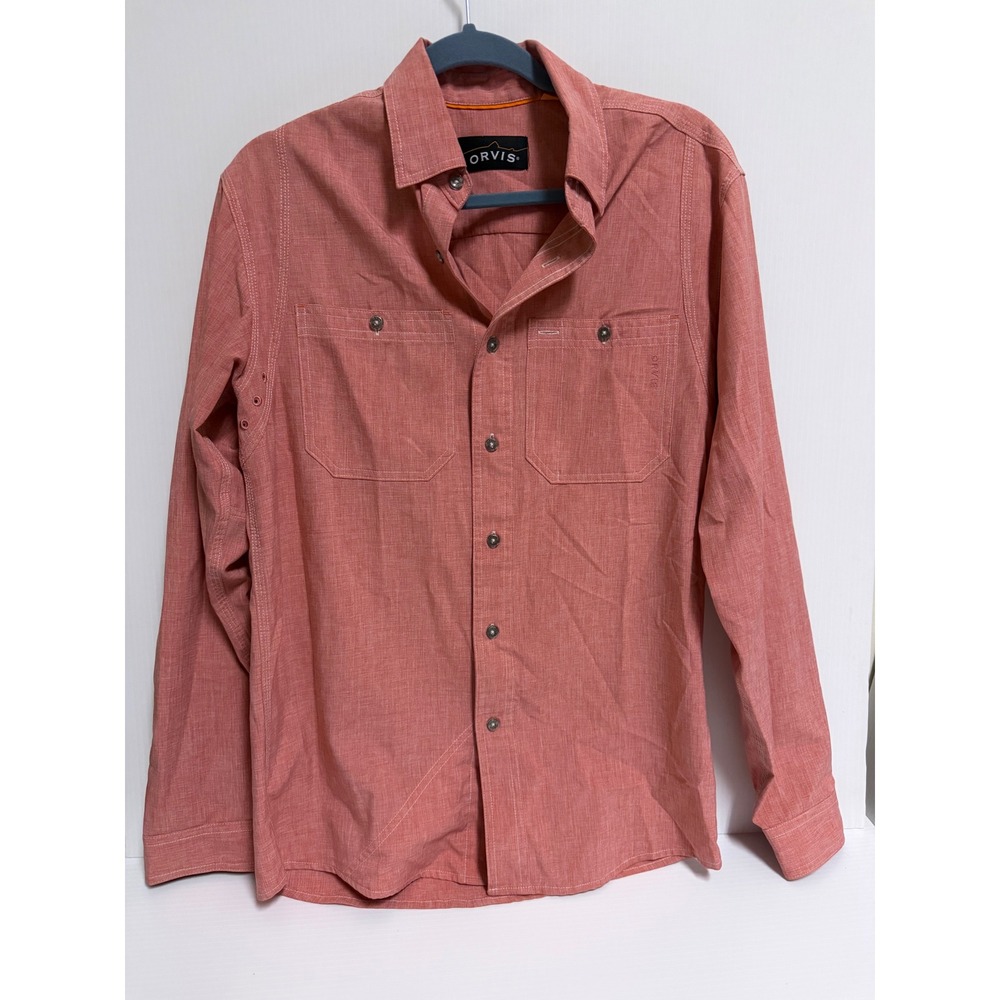 Orvis Mens Long Sleeve Button Down Shirt Coral Pink Heathered Small